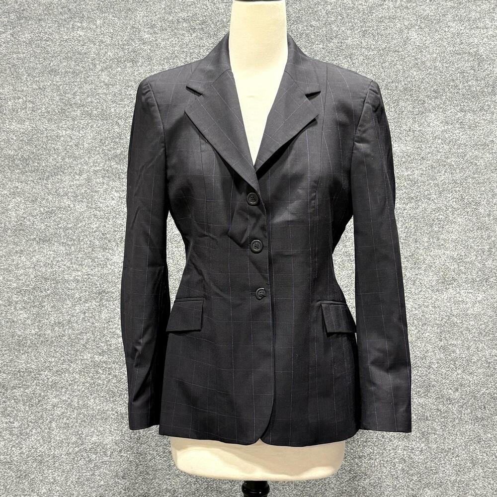 R.J. Classics Blazer Womens 10R Black Blue Plaid Equestrian Riding Show Coat
